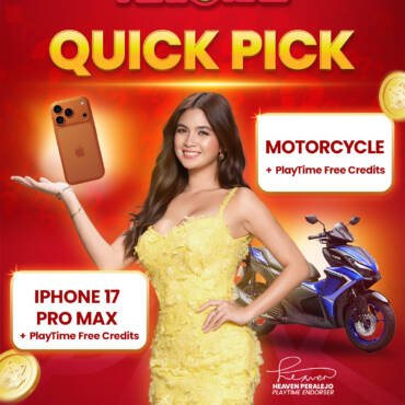 Heaven Peralejo smiling while holding a casino chip with the Playtime logo in the background.