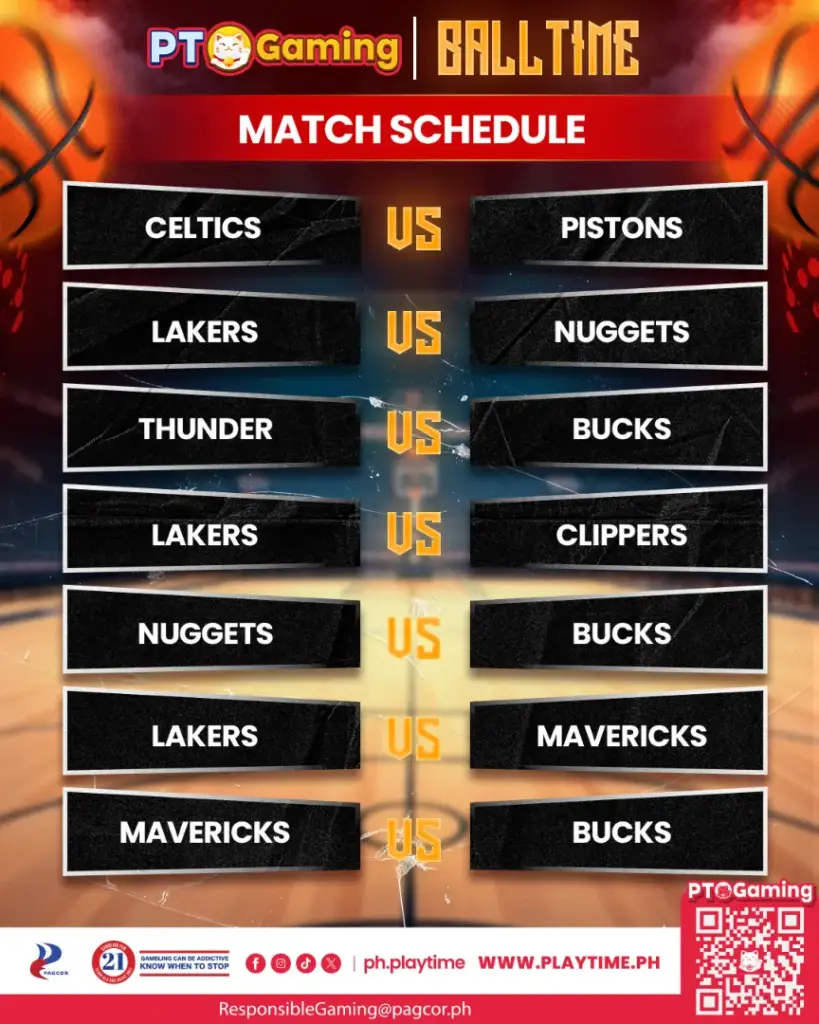  Match schedule visual featuring upcoming Ball Time games
